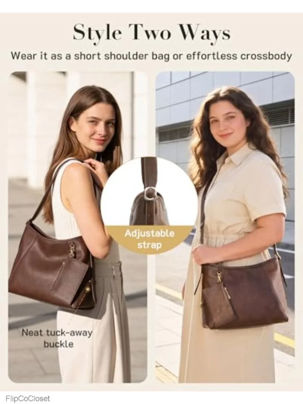 Hobo Bag Faux Leather Crossbody Shoulder Purse Multi-Pocket